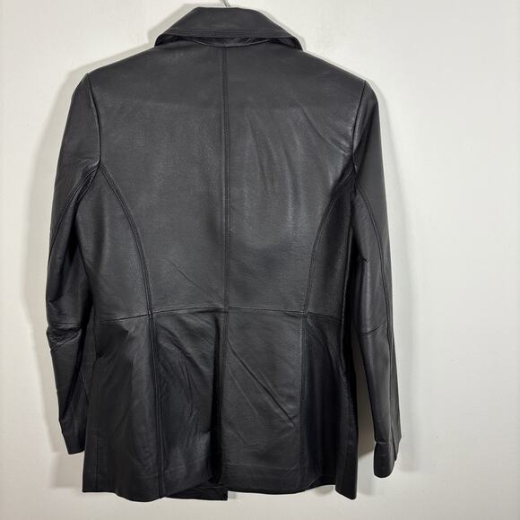 Worthington Womens Small Black Genuine Leather Jacket Button Front Slash Pockets - Picture 6 of 7